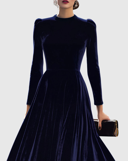 Sibella - Navy Long-Sleeve Midi Dress