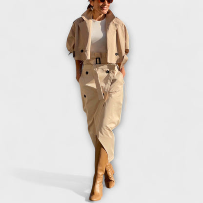 Lyra – Elegant Jacket and Midi Skirt with Pockets